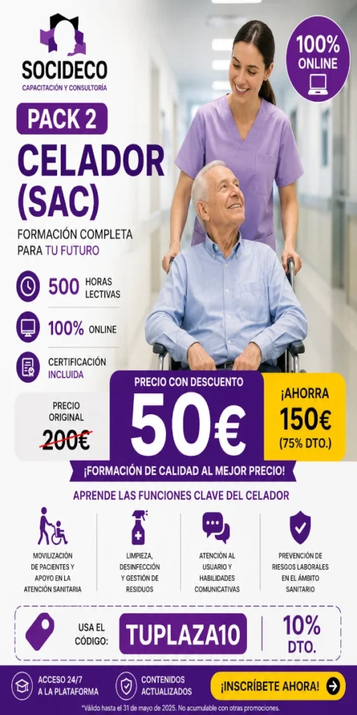 PACK 2 – CELADOR (SAC)
Prepárate para trabajar como Celador/a con una formación online completa y flexible.
Con el PACK 2 – CELADOR (SAC) podrás formarte a tu ritmo y aprender las funciones clave del celador dentro del sistema sanitario.
Formación online de 500 horas lectivas por solo 50€.
Precio original: 200€.
Aplica el código TUPLAZA10 y aprovecha esta promoción especial.
✅ Movilización de pacientes
✅ Atención al usuario
✅ Limpieza, desinfección y gestión de residuos
✅ Prevención de riesgos laborales
✅ Certificación incluida
👉 Tu plaza empieza con una buena formación.
#SOCIDECO #TUPLAZA10 #CeladorSAC #CursoCelador #FormaciónSanitaria #Sanidad #CursosOnline #Formación100Online #EmpleoSanitario #AprendeConSOCIDECO