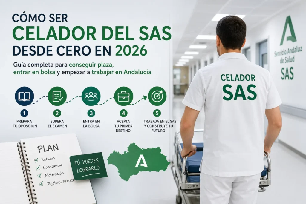 Cómo ser celador del SAS desde cero en 2026: guía completa para conseguir plaza, entrar en bolsa y empezar a trabajar en Andalucía